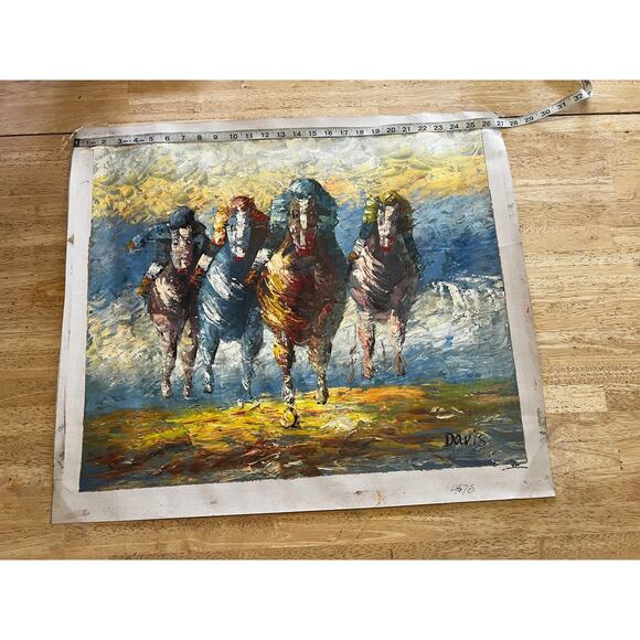 Horse Racing Painting Oil On Canvas Original Signed Davis Vintage Impressionist - Picture 8 of 11